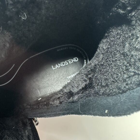 Lands End Womens Black Suede Booties 10W Fleece Lined Ankle Boots Side Buckle - Picture 12 of 13